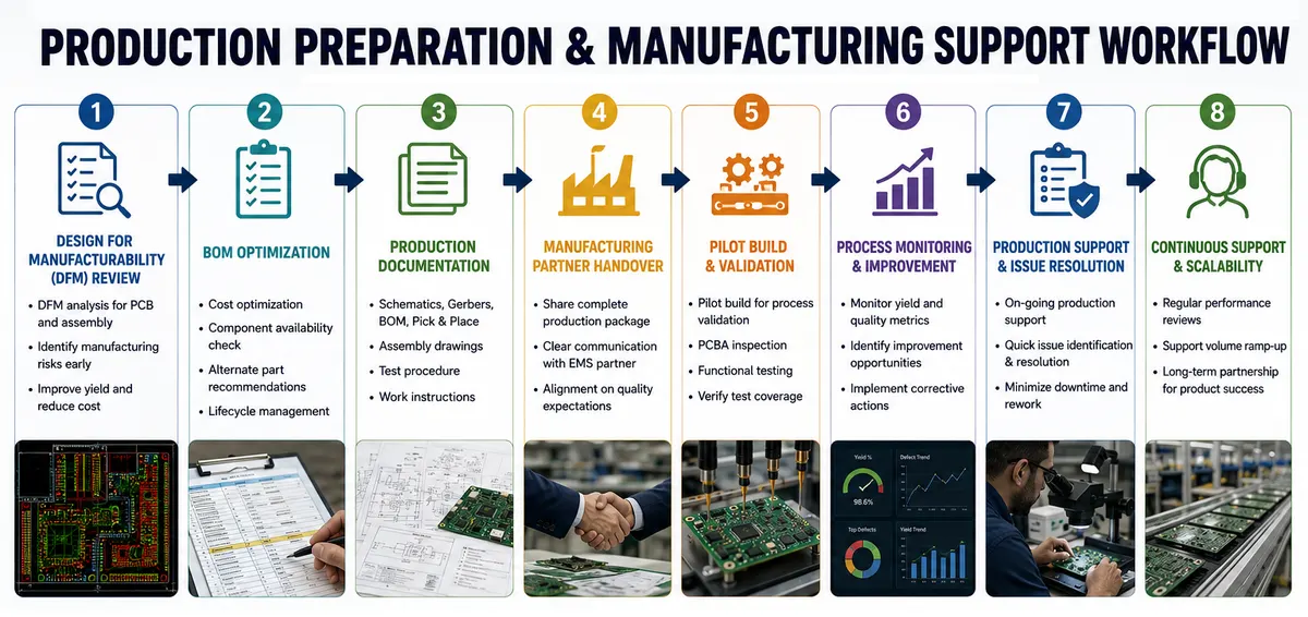 Production preparation and manufacturing support workflow