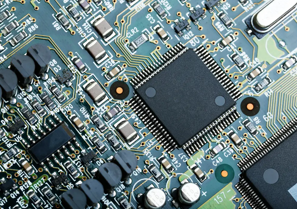 Close-up of a circuit board with a microcontroller
